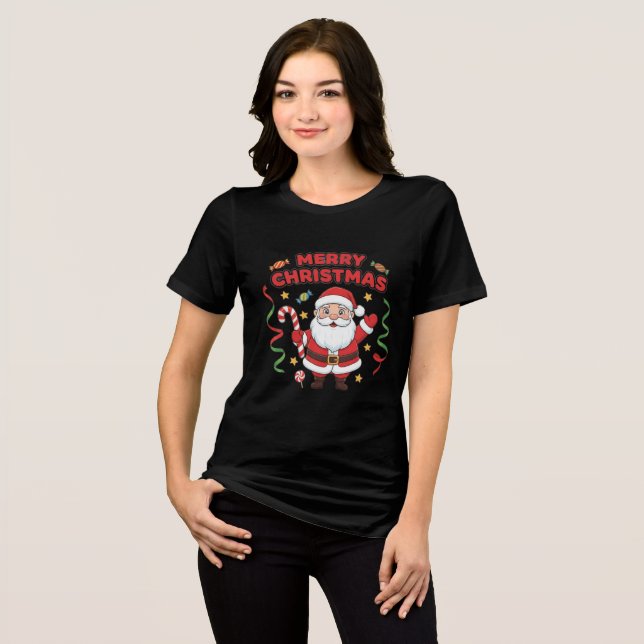 Camiseta Christmas Cartoon Santa Candy Ribbons (Frente Completa)