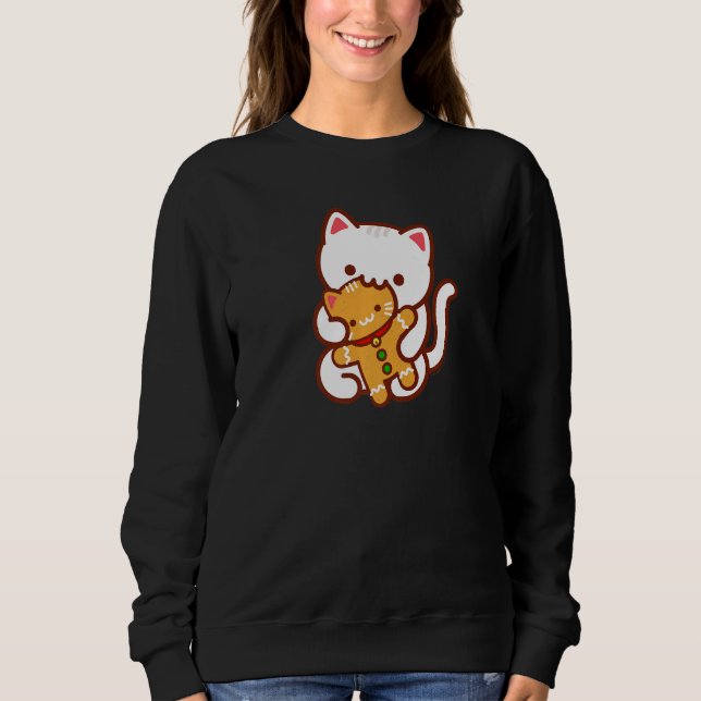 Camiseta CHRISTMAS CAT Eating GINGERBREAD CAT Cookie (Frente)
