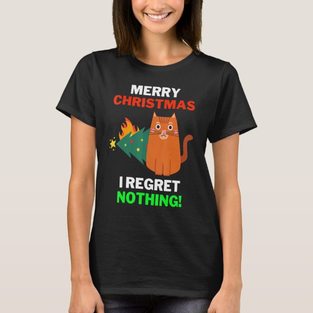 Camiseta Christmas Cat Pajama I Regret Nothing Cat Christma (Frente)