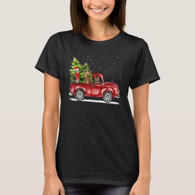 Camiseta Christmas Cat Santa Reindeer Red Truck Xmas Tree P (Frente)
