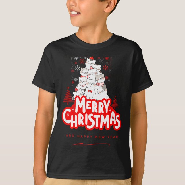 Camiseta Christmas Cat Tee – Festive Kitty Holiday Art  (Frente)