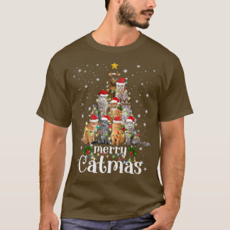 Camiseta Christmas Cat Tree with Santa Hat Merry Catmas Fun