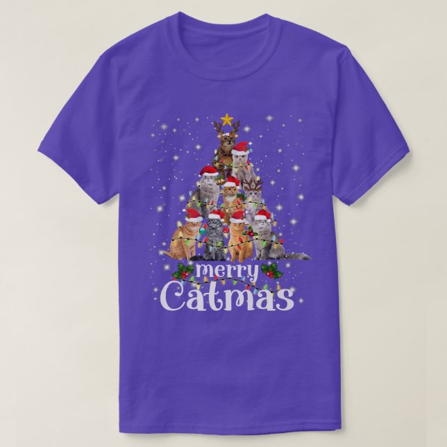Camiseta Christmas Cat Tree with Santa Hat Merry Catmas Fun (Frente do Design)