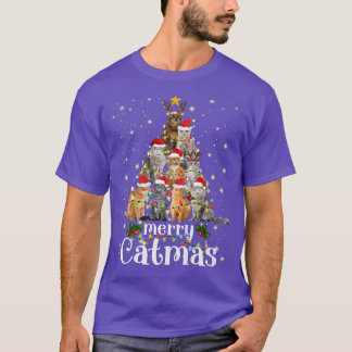 Camiseta Christmas Cat Tree with Santa Hat Merry Catmas Fun