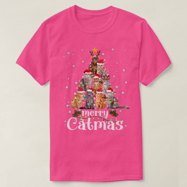 Camiseta Christmas Cat Tree with Santa Hat Merry Catmas Fun (Frente do Design)