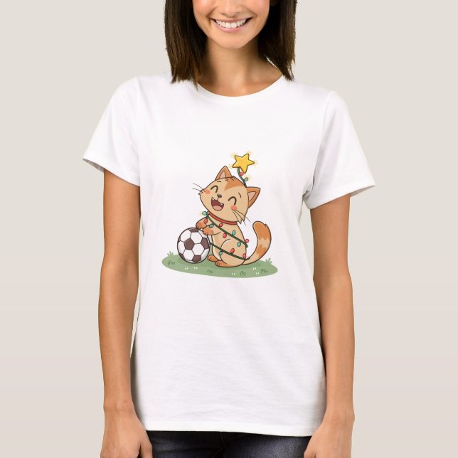 Camiseta Christmas Cat with Soccer Ball (Frente)
