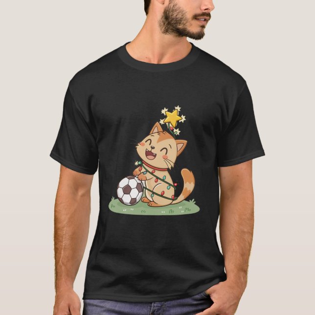 Camiseta Christmas Cat with Soccer Ball (Frente)