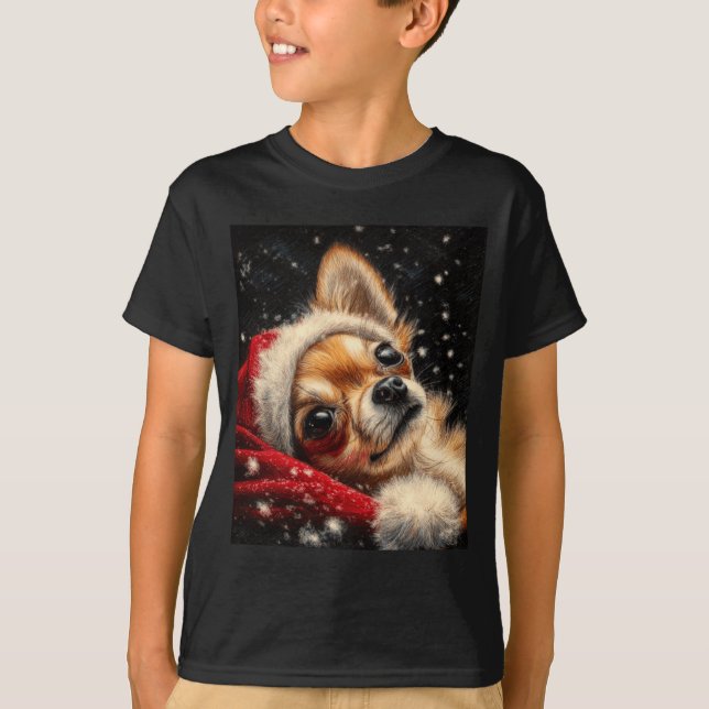 Camiseta Christmas Chihuahua On A Long Sleeve  (Frente)