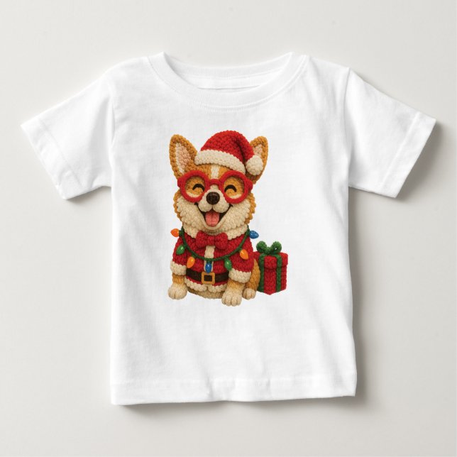 Camiseta Christmas Corgi Crochet Look (Frente)