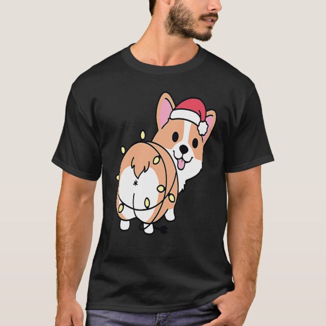 Camiseta Christmas Corgi Light Butt Funny Corgi Lover Xmas (Frente)