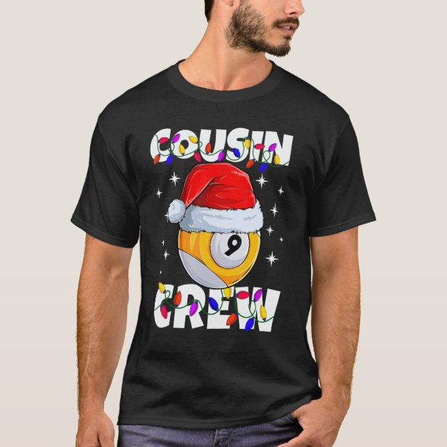 Camiseta Christmas Cousin Crew 9 Ball Billiard Pajamas Fami (Frente)