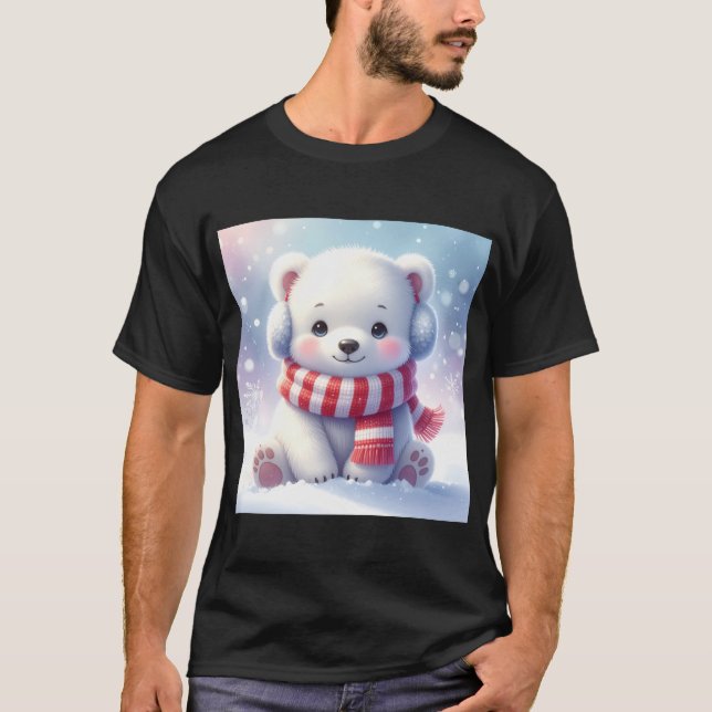 Camiseta Christmas Cub: Cozy Polar Bear in a Snowy Wonder (Frente)