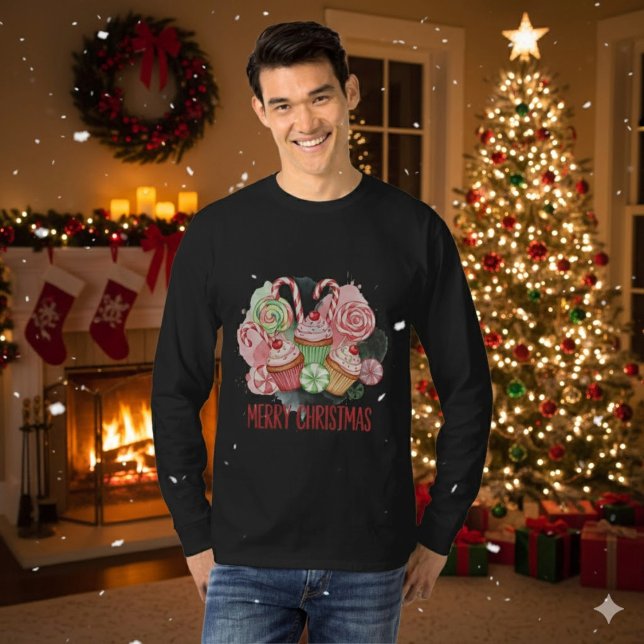 Camiseta Christmas Cupcakes and Candy Merry Christmas (Criador carregado)