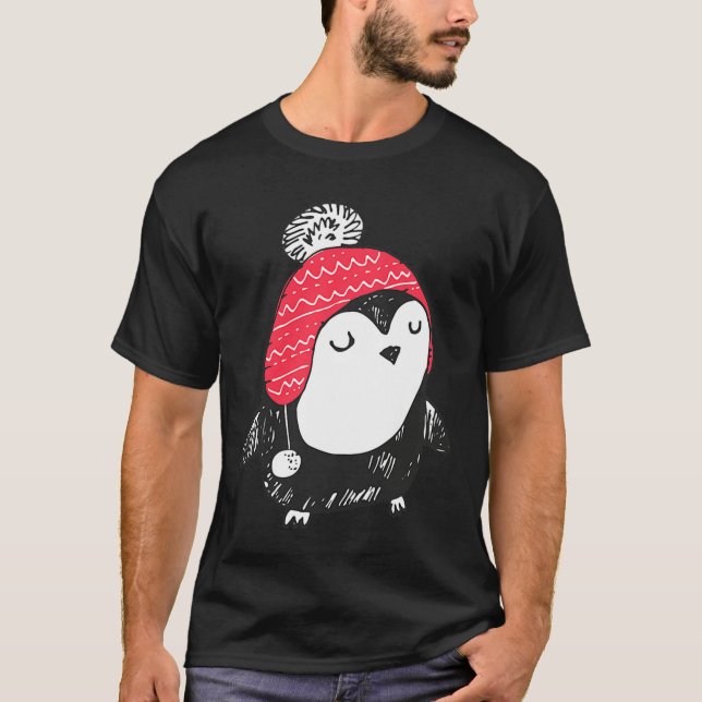 Camiseta Christmas Cute Baby Penguin Wearing Winter Hat W_e (Frente)