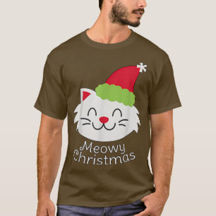 Camiseta Christmas Cute Cat Hat Xmas Santa Claus Snow Reind