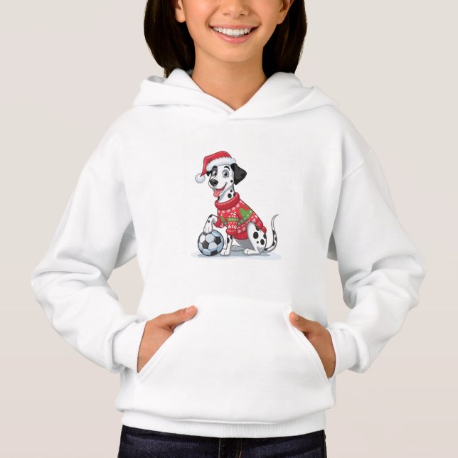 Camiseta Christmas Dalmatian Dog with Soccer Ball (Frente)