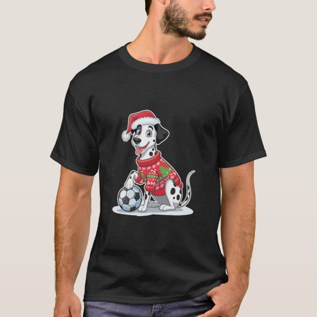 Camiseta Christmas Dalmatian Dog with Soccer Ball (Frente)