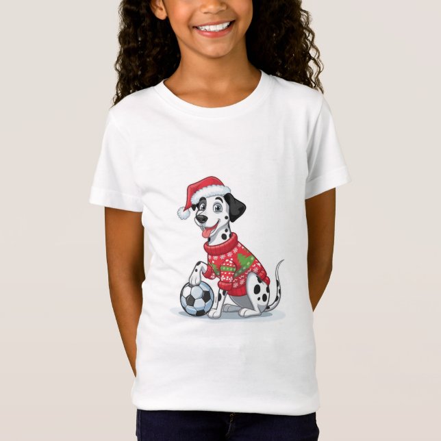 Camiseta Christmas Dalmatian Dog with Soccer Ball (Frente)