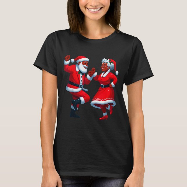 Camiseta Christmas Dancing Black African American Santa Mrs (Frente)