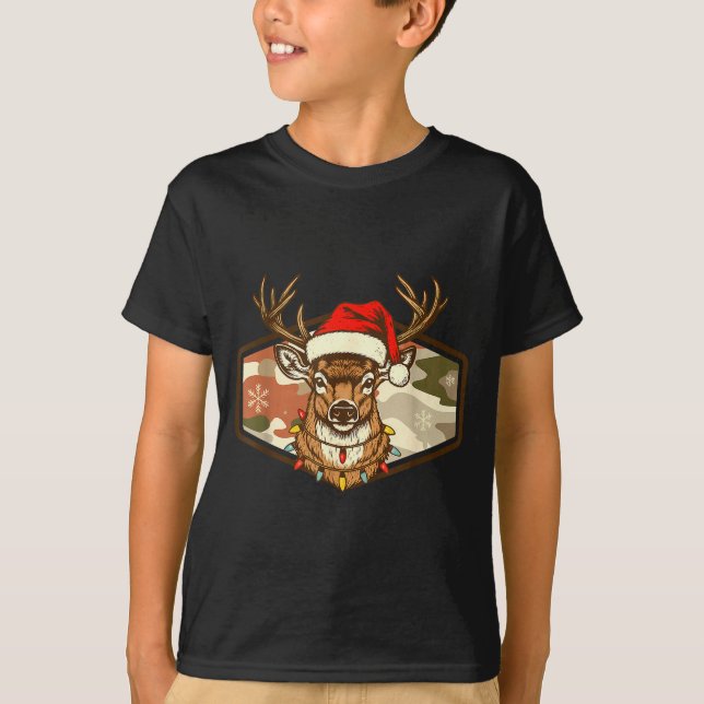 Camiseta Christmas Deer Hunting Old School Camo, Xmas Hunti (Frente)