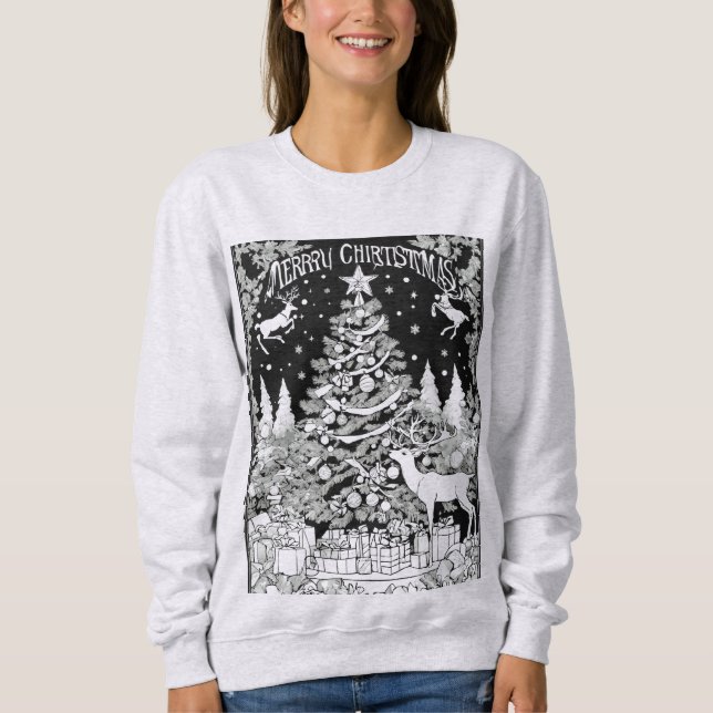 Camiseta Christmas deer trees snow ladies  sweat-shirt  (Frente)
