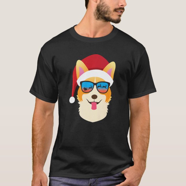 Camiseta Christmas Dog  Cute Corgi Santa Hat (Frente)