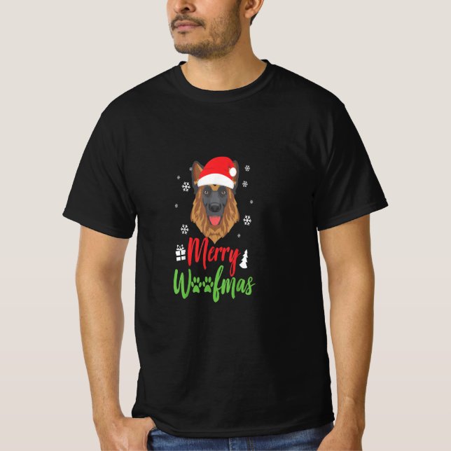 Camiseta Christmas Dog German Shepherd Merry Woofmas Gift (Frente)