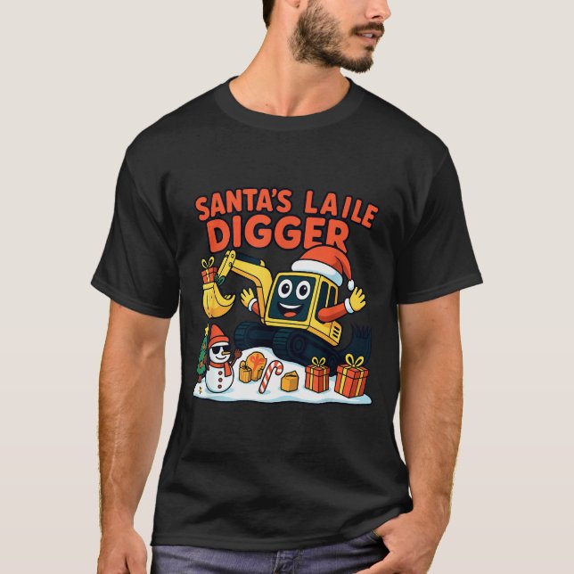 Camiseta Christmas Excavator Santa Digger Funny Holiday  (Frente)