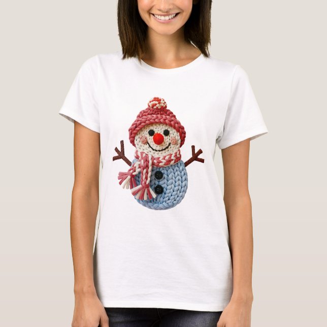 Camiseta Christmas Faux Yarn Crochet Snowman (Frente)