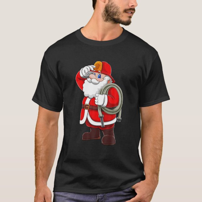 Camiseta Christmas Firefighter Santa Hat T Funny Gift Decor (Frente)