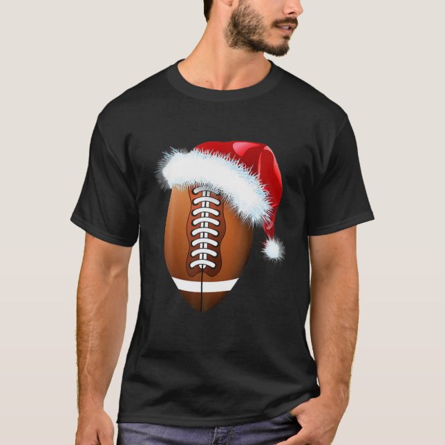 Camiseta Christmas Football Ball Santa Hat Funny Sport Xmas (Frente)