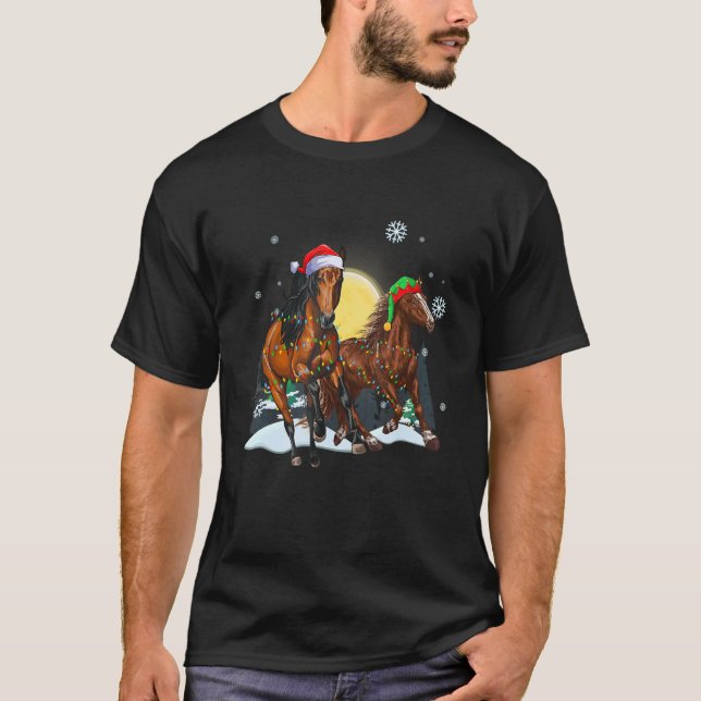 Camiseta Christmas for men women kids Santa ELF Horse (Frente)