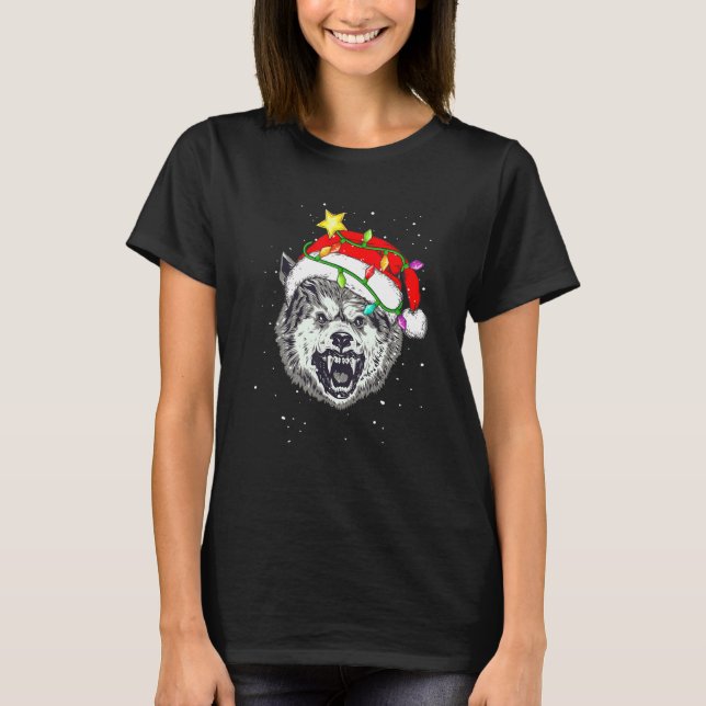 Camiseta Christmas for men women kids Santa Wolf (Frente)
