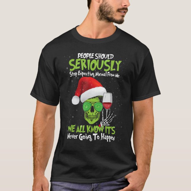 Camiseta Christmas Fun Skull Lady  Stop Expecting Normal Fr (Frente)