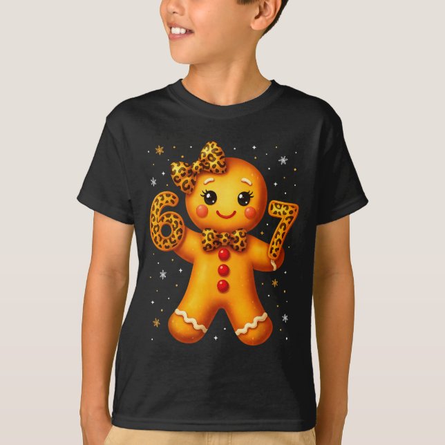 Camiseta Christmas Funny Gingerbread Six Seven 67 Leopard B (Frente)