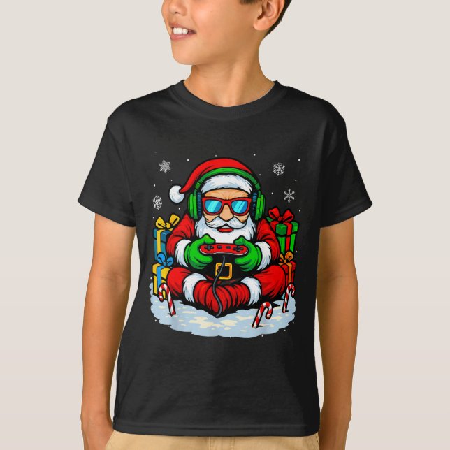 Camiseta Christmas Gamer Boys Video Game Xmas Funny Santa G (Frente)