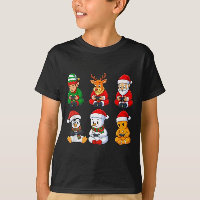 Camiseta Christmas Gamer Boys Video Games Santa Elf Reindee (Frente)