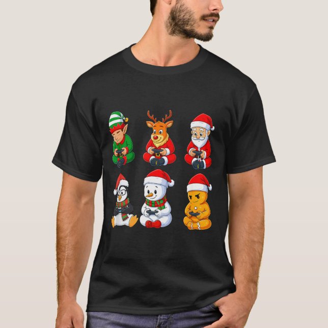 Camiseta Christmas Gamer Boys Video Games Santa Elf Reindee (Frente)