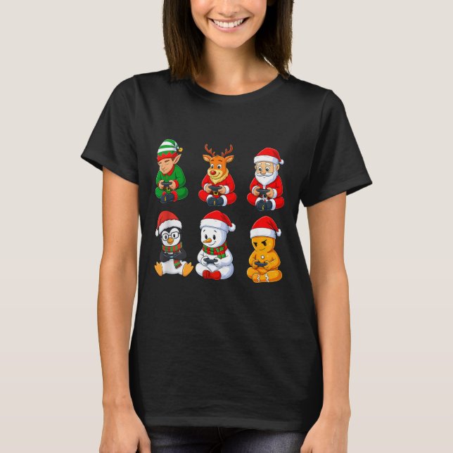 Camiseta Christmas Gamer Boys Video Games Santa Elf Reindee (Frente)