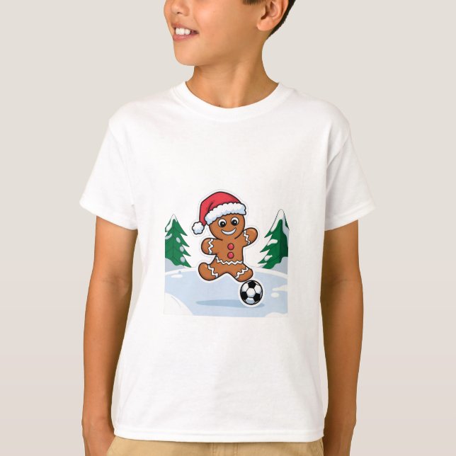 Camiseta Christmas Gingerbread Cookie playing soccer (Frente)
