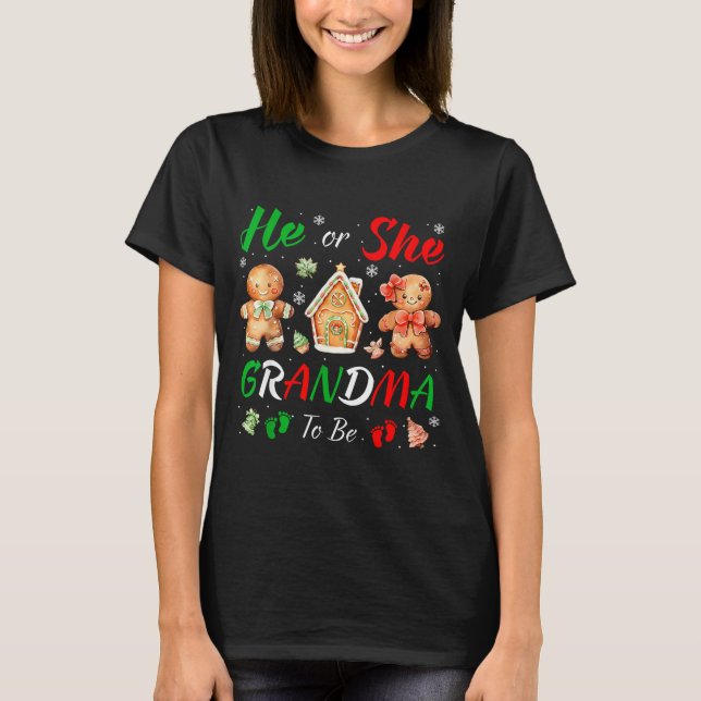 Camiseta Christmas Gingerbread Gender Reveal He Or She Gran (Frente)