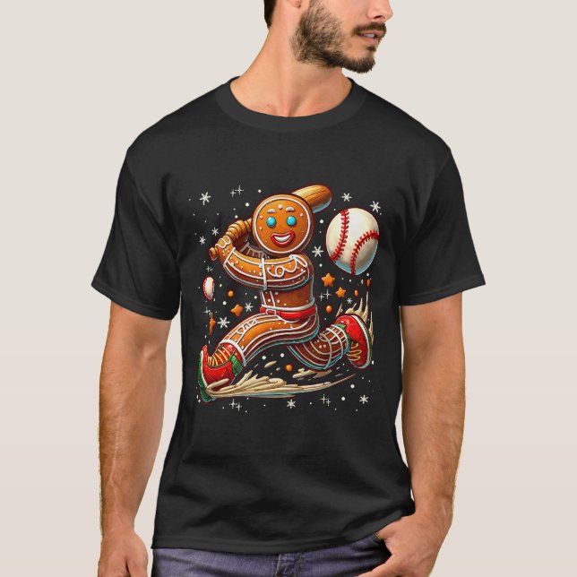 Camiseta Christmas Gingerbread Man Srts Player Funny Baseba (Frente)