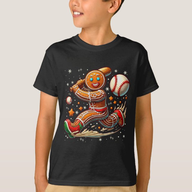 Camiseta Christmas Gingerbread Man Srts Player Funny Baseba (Frente)
