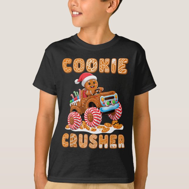 Camiseta Christmas Gingerbread Pajamas Cookie Crusher Monst (Frente)