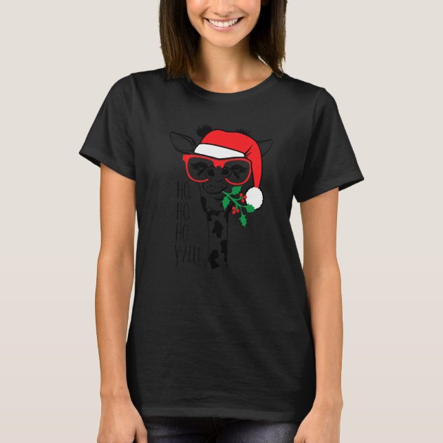 Camiseta Christmas Giraffe With Glasses Santa Hat Xmas (Frente)