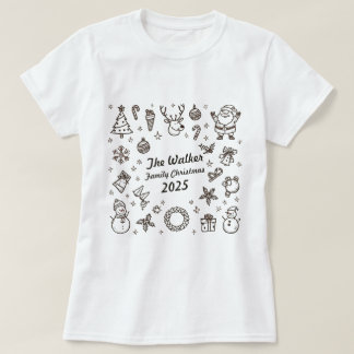 Camiseta Christmas Hand Drawn Doodles Custom Family Year