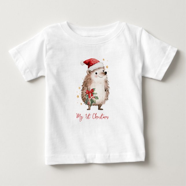 Camiseta Christmas Hedgehog in Santa Hat  (Frente)