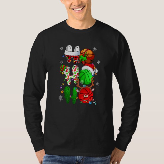 Camiseta Christmas Ho Ho Ho Basketball  Santa Reindeer Elf  (Frente)