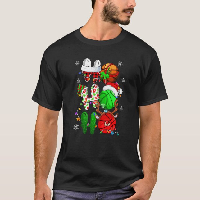 Camiseta Christmas Ho Ho Ho Basketball  Santa Reindeer Elf  (Frente)