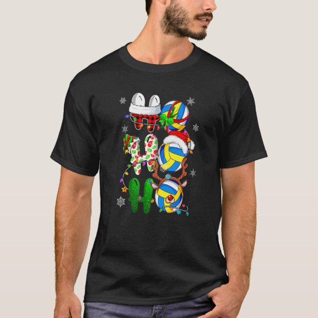 Camiseta Christmas Ho Ho Ho Volleyball  Santa Reindeer Elf  (Frente)